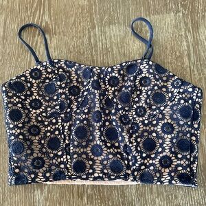 J.O.A Lace Blue Crop Top Adjustable Straps Size M